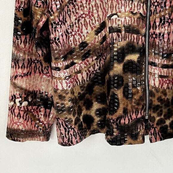 Misook Jacket Size Small Zip Front Animal Print Shiny Collar Artsy Exclusively - Picture 4 of 8